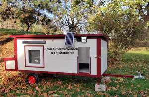 mobiler Hühnerstall Henni 14 winterfest Stahlstall für 14 Hühner mit 2 Räder - lackierte Stahlkonstruktion