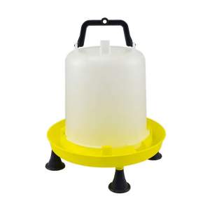 5-Liter-Plastik-Geflügeltränke mit Griff, Beinen und Teller mit Deckel - gelb