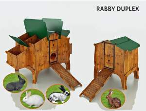 Hasenstall  RABBY DUPLEX 4XL für 4 Kaninchenfamilien, 2 Außennester + 2 Innennestern in zweiter Etage